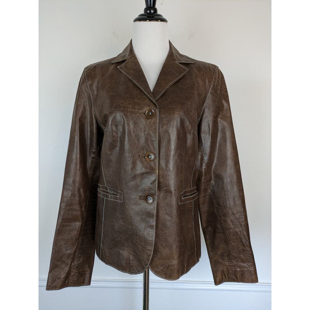 John Carlisle Leather Jacket Classic Edgy Vintage 90s Y2K Brown Size L